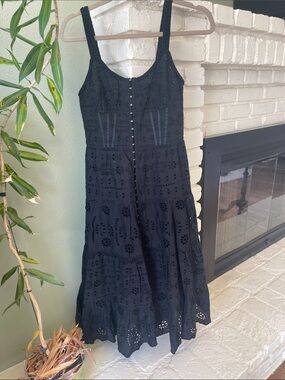 Chelsea & Violet Black Eyelet Cotton Midi Dress NWT Size XS
